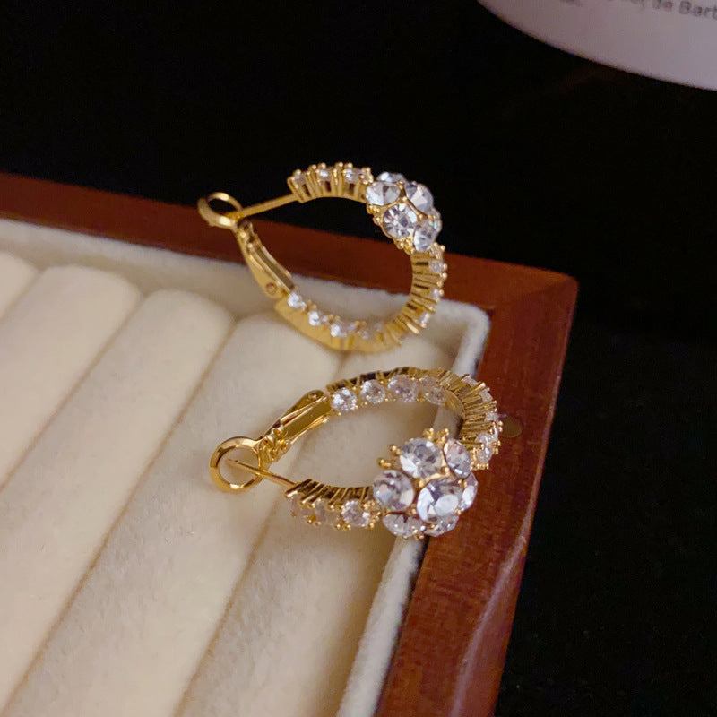 14K Gold-Plated Full-Zircon Circle Hoop Earrings – Sparkling Design