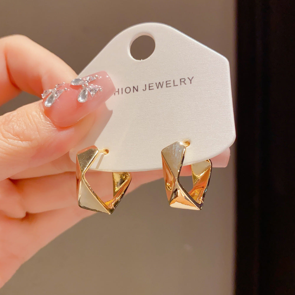 Eaioncol Faceted Diamond Hoop Earrings Gold Silver