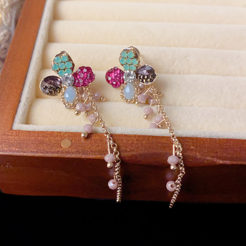 Luxury Petal Two-Way Long Tassel Drop Earrings – Floral Design