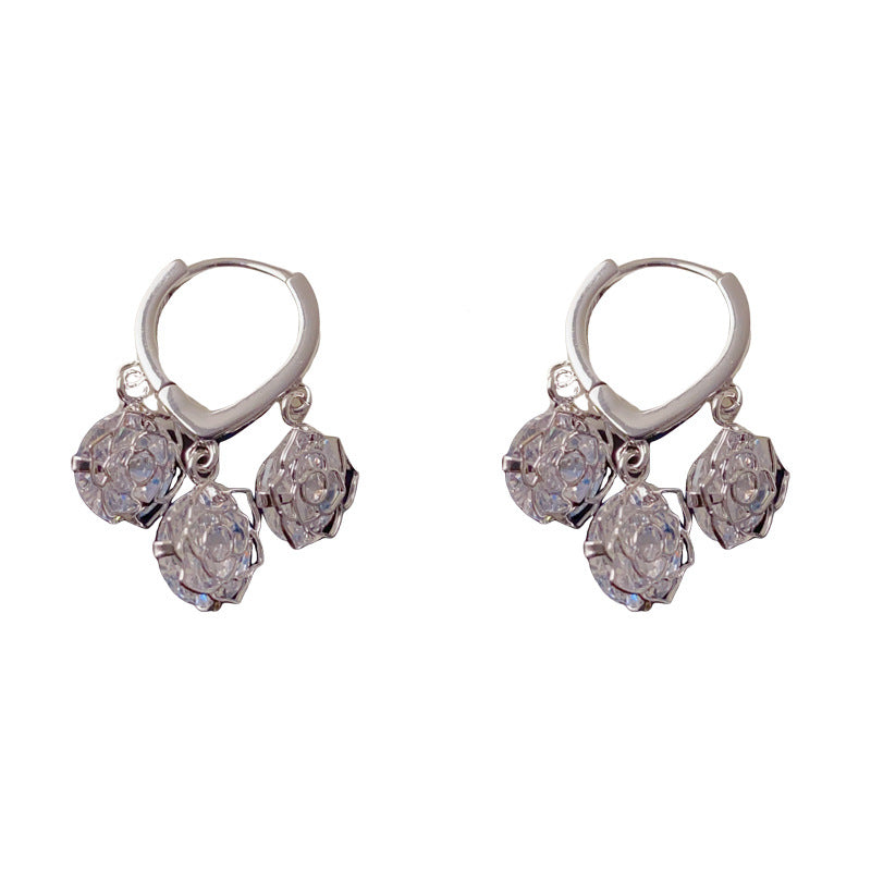Luxury Full-Zircon Rose Flower Tassel Earrings – Elegant Design