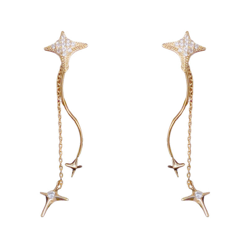 Luxury Full-Zircon Star Long Tassel Drop Earrings – S925 Silver Needle