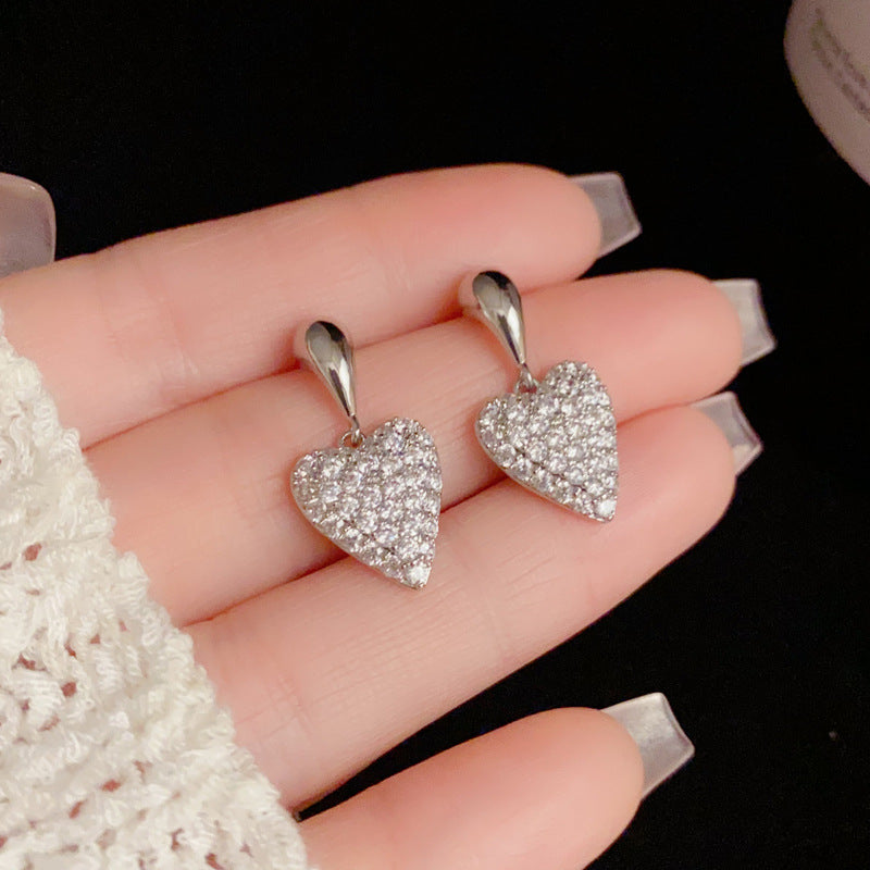 14K Gold-Plated Full Zircon Heart Earring - Elegant Chic Design