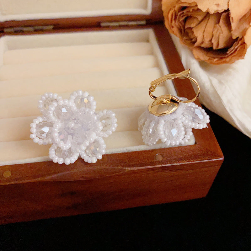 14K Gold Luxury Beaded Petal Ear Cuff Earrings – Elegant Design