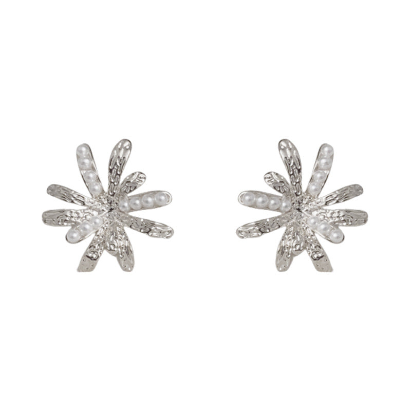 14K Gold-Plated Pearl Firework Stud Earrings – Chic Floral Design