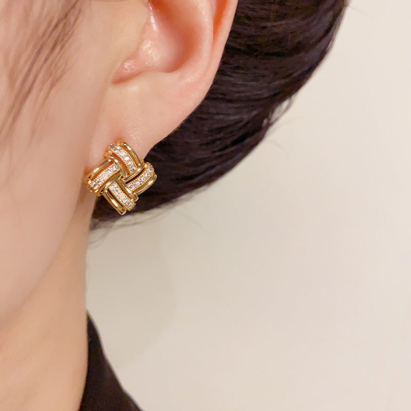 14K Gold-Plated Diamond-Shaped Zircon Stud Earrings – Minimalist Chic