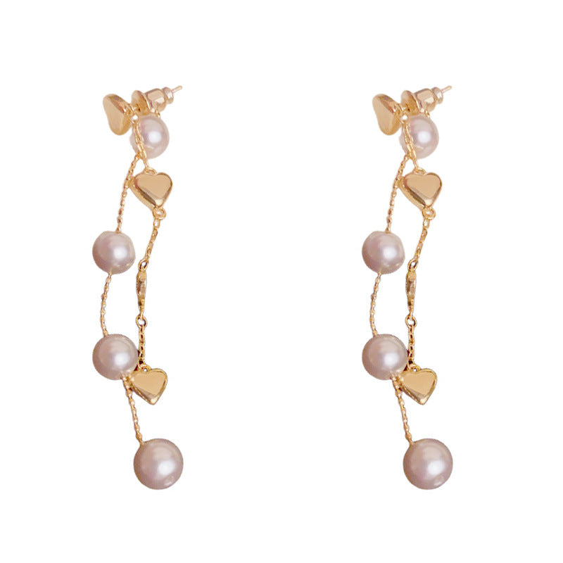 Luxury Metal Heart & Pearl Two-Way Drop Earrings – Elegant Design