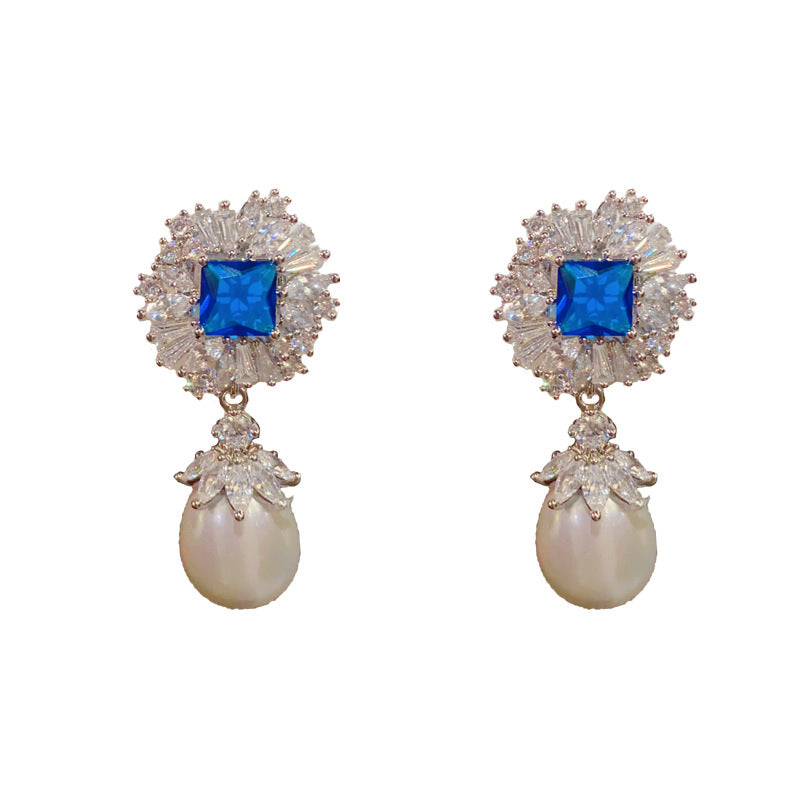14K Gold-Plated Blue Drop Pearl Earrings - Vintage Luxe Design