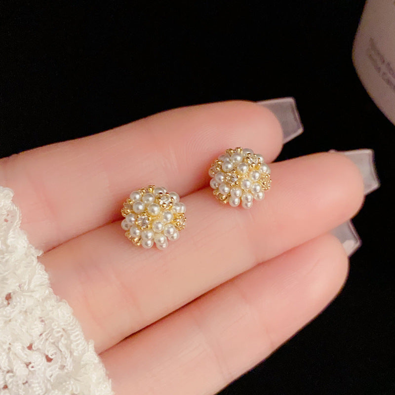 14K Gold Pearl Ball Mini Stud Earring - Chic Elegance Design