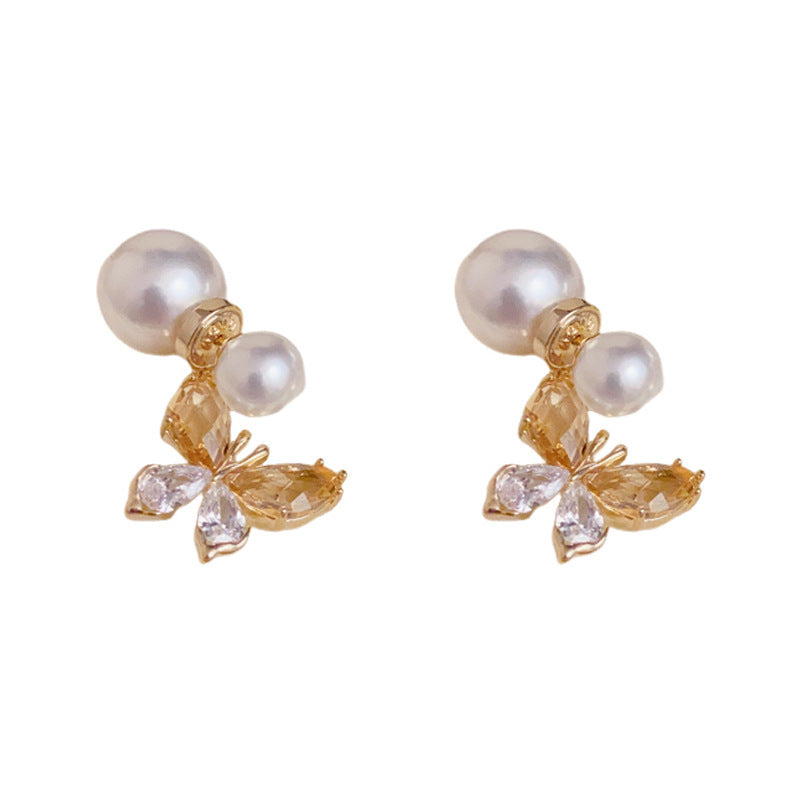 Luxury Two-Way Pearl & Butterfly Drop Earrings– Animal-Inspired Design