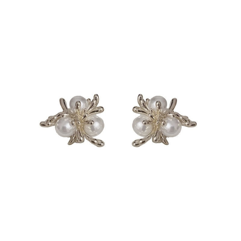 Eaioncol Irregular Pearl Stud Earrings Gold Silver