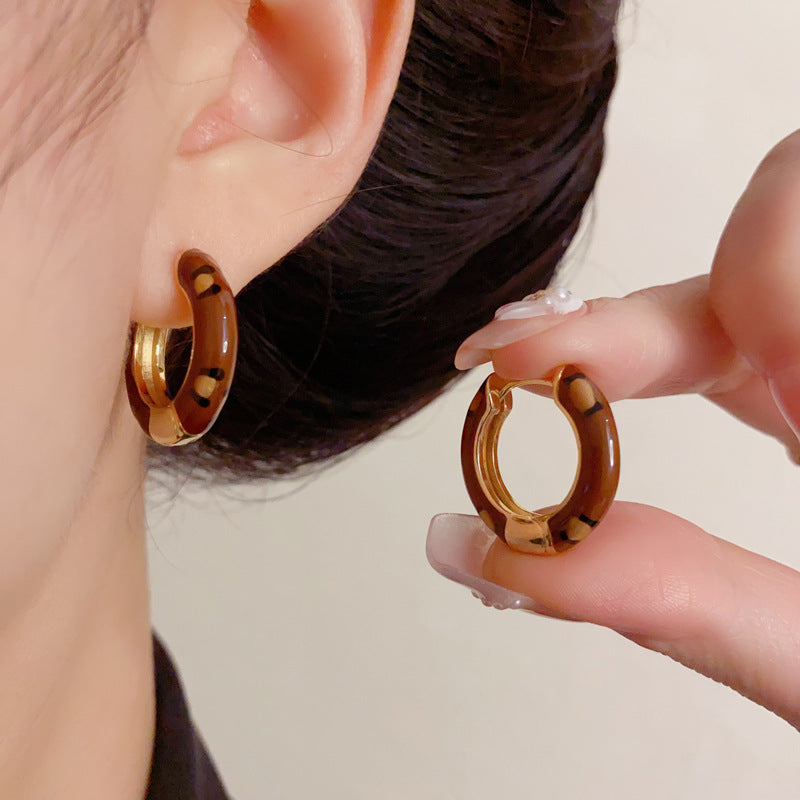 Luxury Leopard Print Round Circle Ear Cuff Earrings – Geometric Design