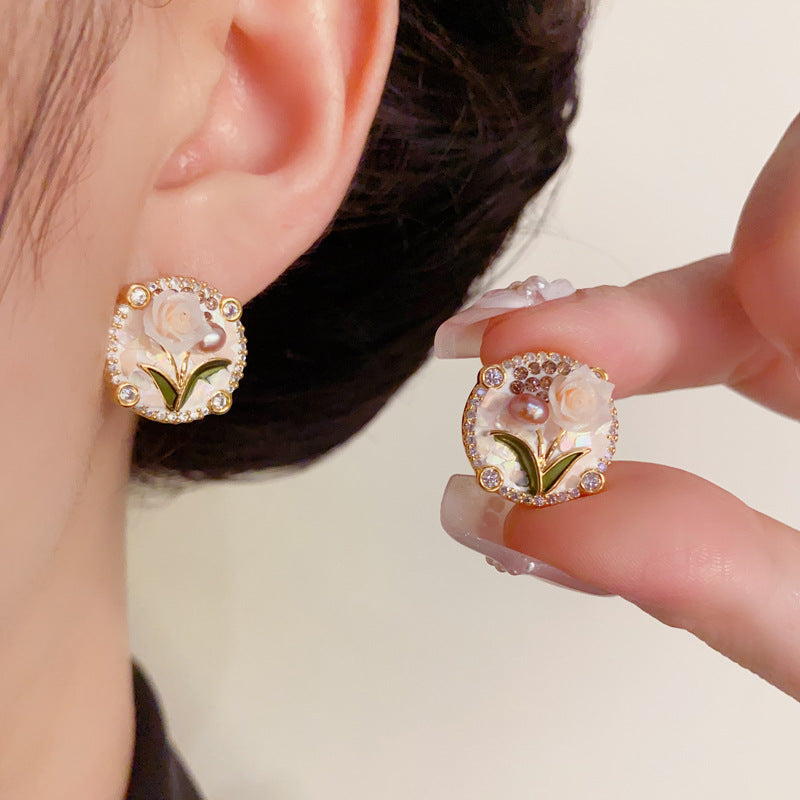 Luxury Handcrafted Freshwater Pearl &3D Flower Earrings– Floral Design