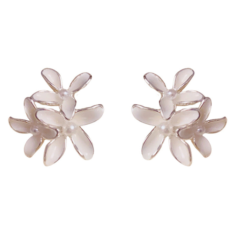 Silver-Plated Bold Enamel Petal Stud Earrings – Elegant Floral Design