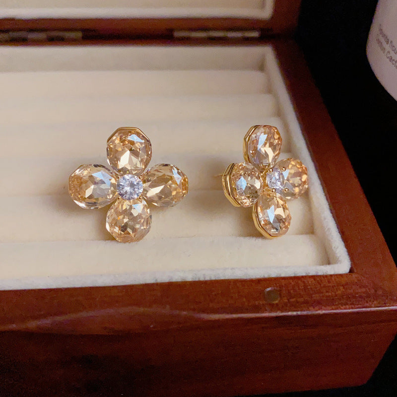 14K Gold-Plated Champagne Flower Petal Earrings - Elegant & Minimalist