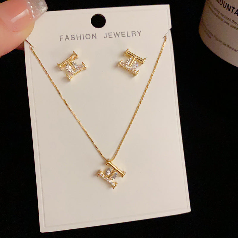 14K Gold-Plated Zircon H Letter Set Earrings-Elegant Minimalist Design