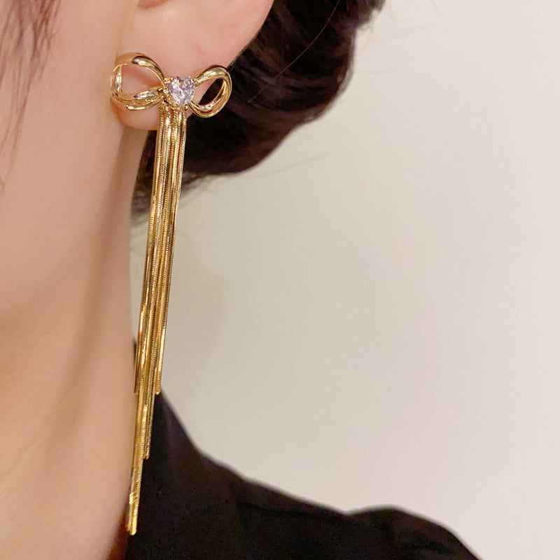 14K Gold-Plated Metal Butterfly Knot Tassel Earrings - Chic & Elegant