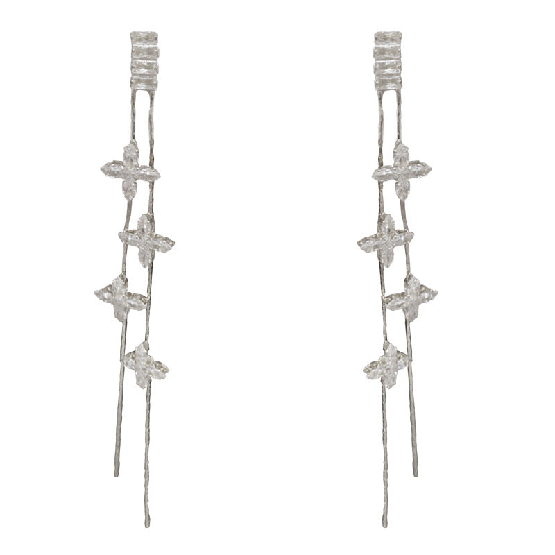 14K Gold Full Zircon Clover Tassel Drop Earrings- Chic Elegance Design