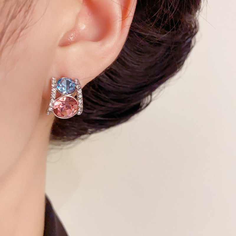 Luxury Colored Zircon C-Shaped Hoop Earrings – Geometric Design