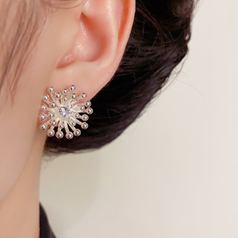 Luxury Zircon Metal Firework Stud Earrings – Geometric Design