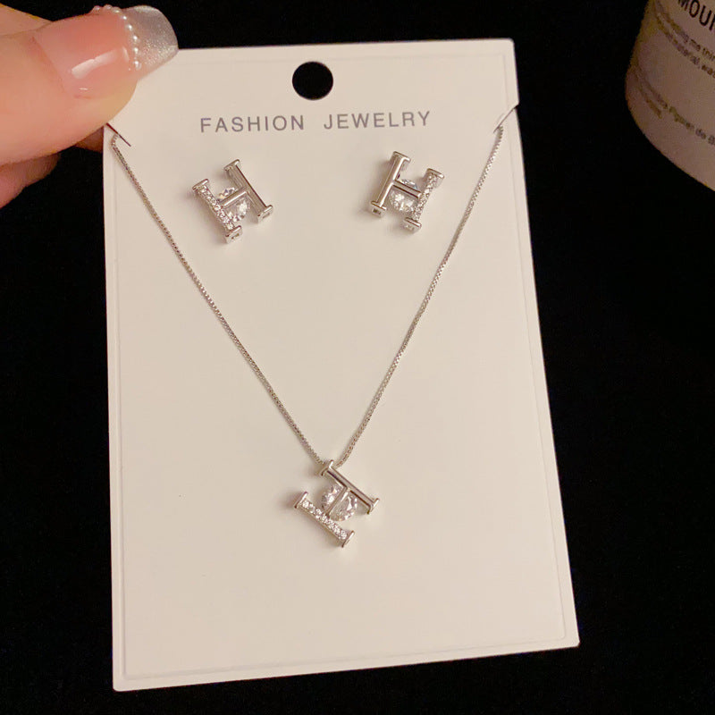 14K Gold-Plated Zircon H Letter Set Earrings-Elegant Minimalist Design