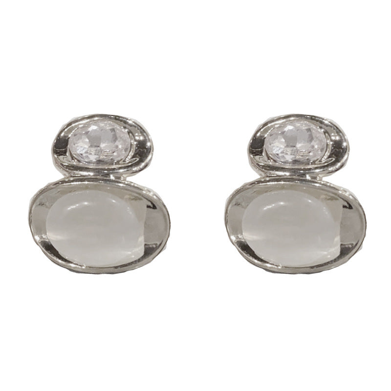 Eaioncol Metal Cat Eye Oval Stud Earrings Gold Silver