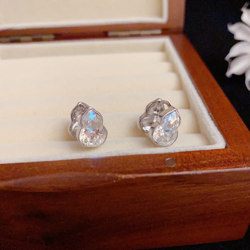 Elegant Full-Zircon Double-Sided Gourd Earrings – Floral Design