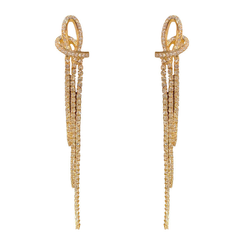 14K Gold-Plated Heart-Shaped Diamond Drop Earrings - Tassel Design