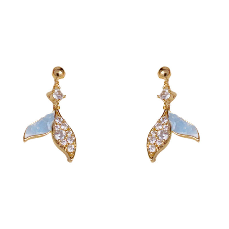 14K Gold Minimalist Blue Fishtail Zircon Drop Earrings– Elegant Design