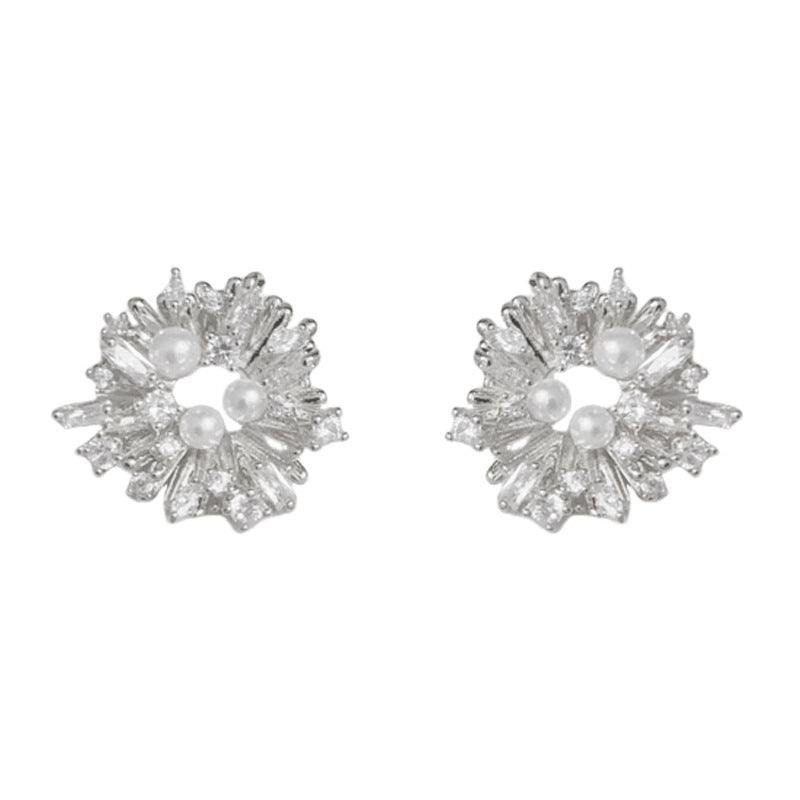 14K Gold Luxury Zircon Firework Flower Stud Earrings –Floral Design