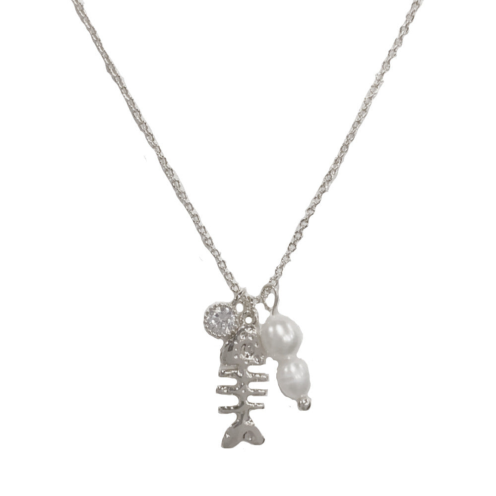 Eaioncol Fishbone Pearl Necklace 14K Gold & Silver Plated