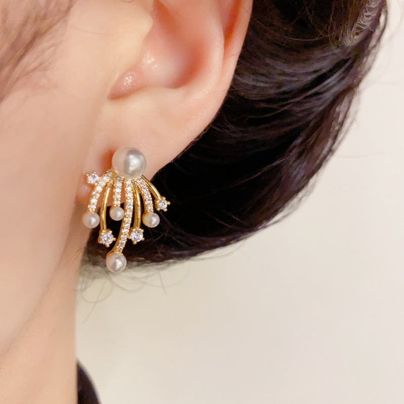14K Gold-Plated Firework Pearl Earrings – Elegant Minimalist Design
