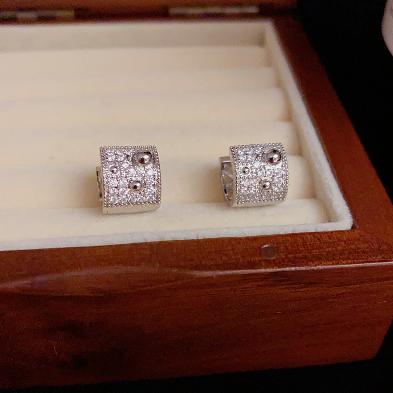 14K Gold-Plated Diamond Square Hollow Hoop Earrings - Retro-Inspired