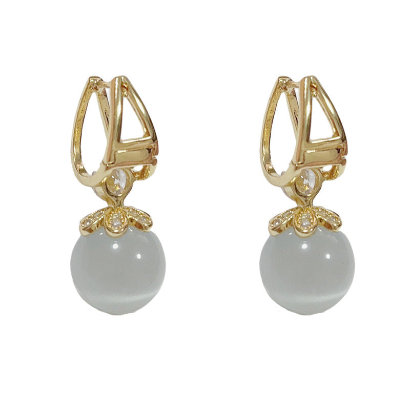 14K Gold Cat Eye Sphere Earrings - Chic Elegance Design