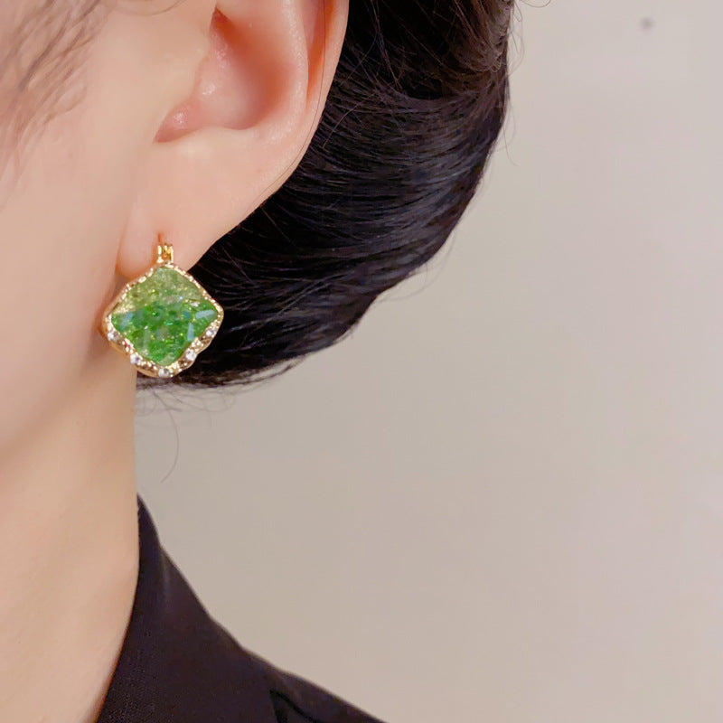 Eaioncol Square Crystal Drop Earrings Green