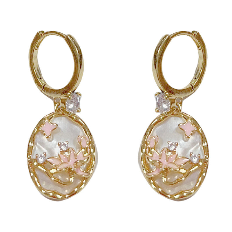 14K Gold Lotus Shell Pendant Necklace & Earrings Set – Floral Design