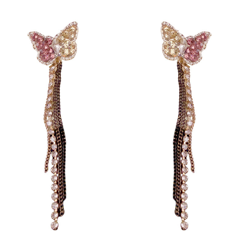 Luxury Colorblock Butterfly Long Tassel Drop Earrings – Elegant Design