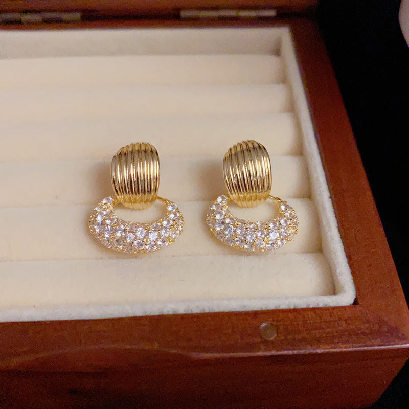 14K Gold-Plated Zircon Circle Hoop Earrings -Elegant Minimalist Design