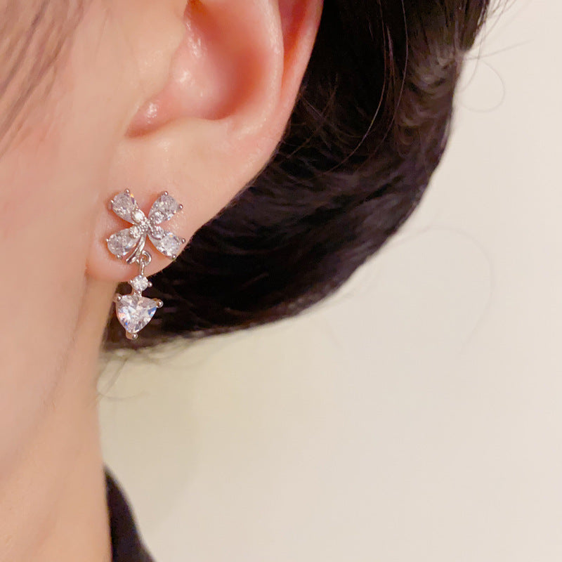 Elegant Full-Zircon Petal Teardrop Earrings – Floral Design