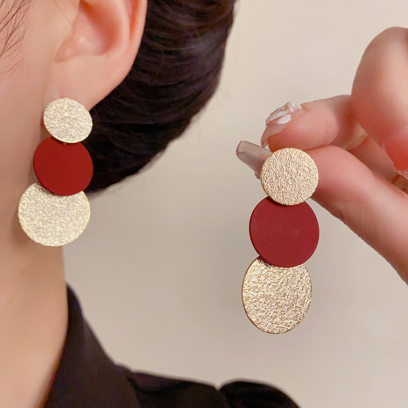 Luxury Matte Color-Block Disc Tassel Drop Earrings – Exaggerat Design