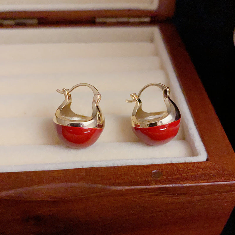 Elegant Ankola Red Enamel Round Gold Earrings – Geometric Design