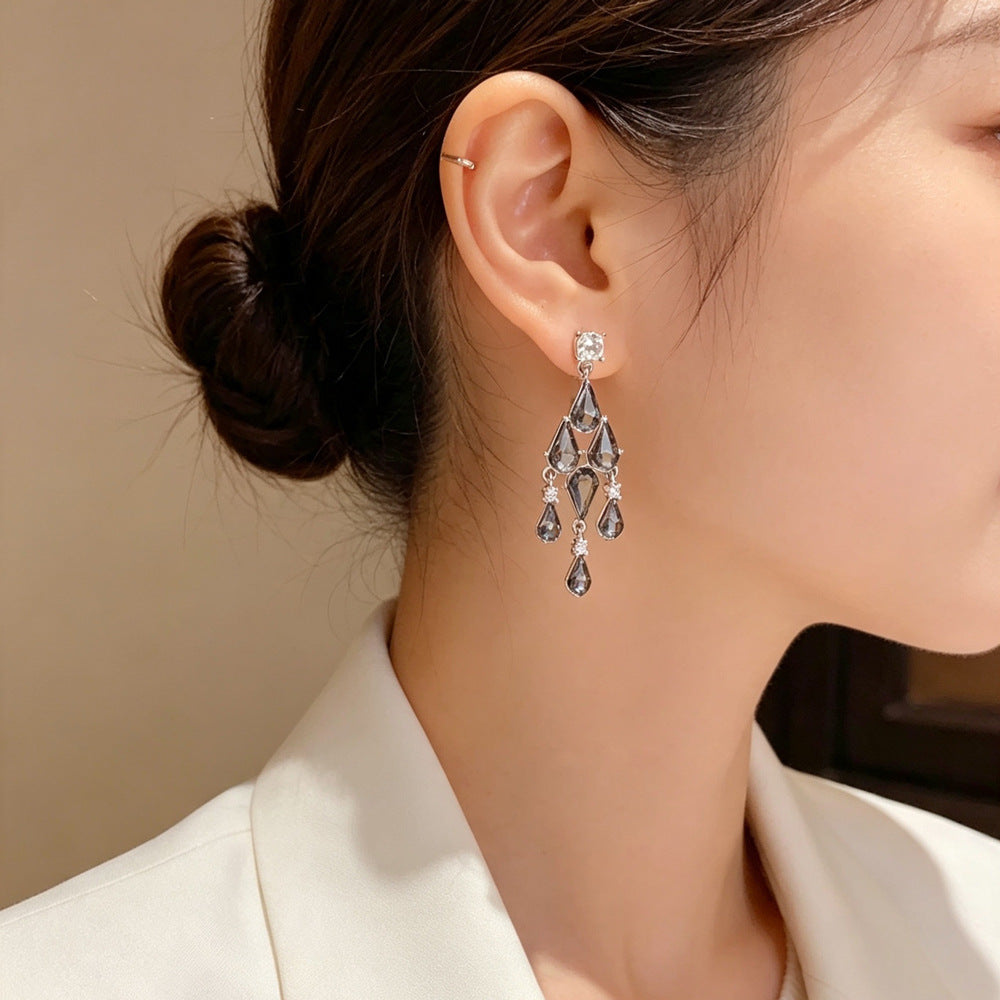 Eaioncol Teardrop CZ Tassel Drop Earrings Gold