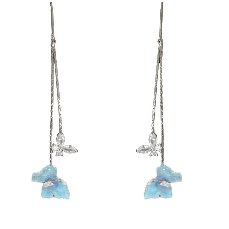 14K Gold-Plated Zircon Butterfly Tassel Hook Earrings – Elegant Design