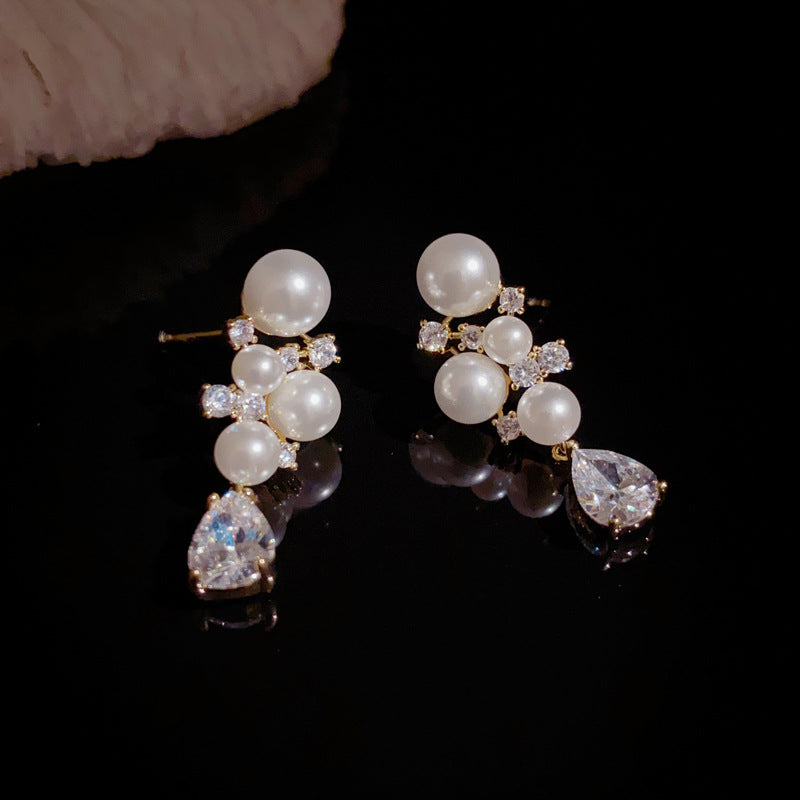 14K Gold-Plated Pearl Grape Cluster Drop Earrings– Elegant Chic Design