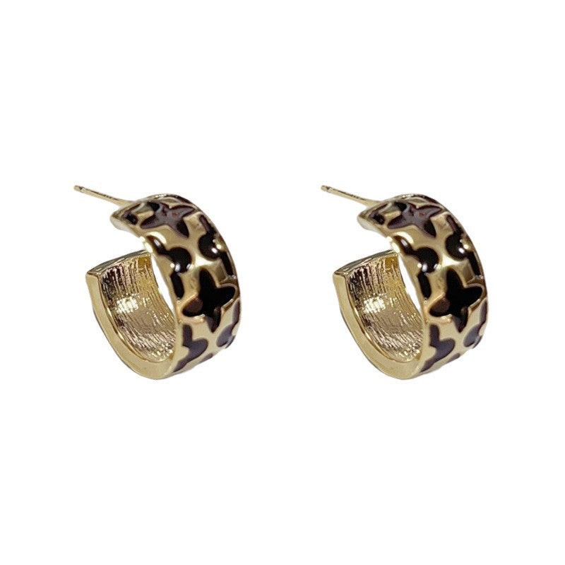 Luxury Geometric Leopard Metal Hoop Earrings – Elegant Design