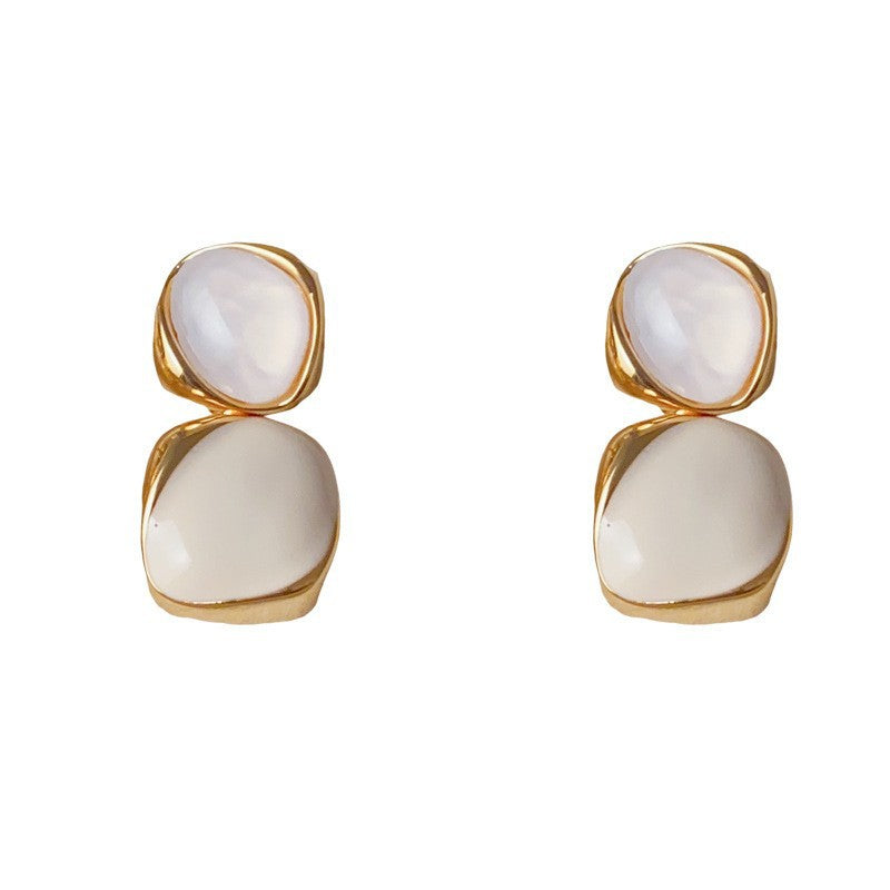 Eaioncol Geometric Enamel Drop Earrings White Red