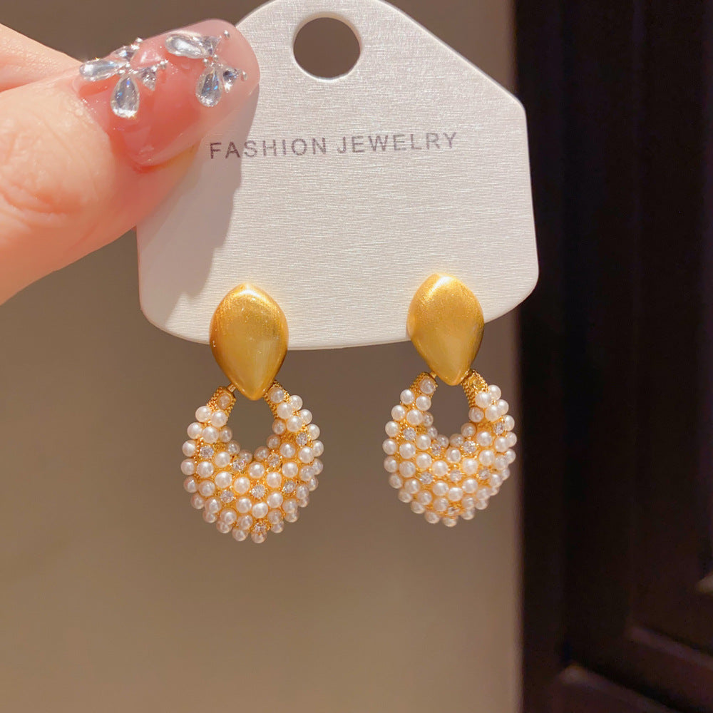 Eaioncol Brushed Rhombus Pearl Drop Earrings Gold Silver