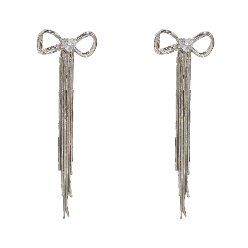 14K Gold-Plated Metal Butterfly Knot Tassel Earrings - Chic & Elegant