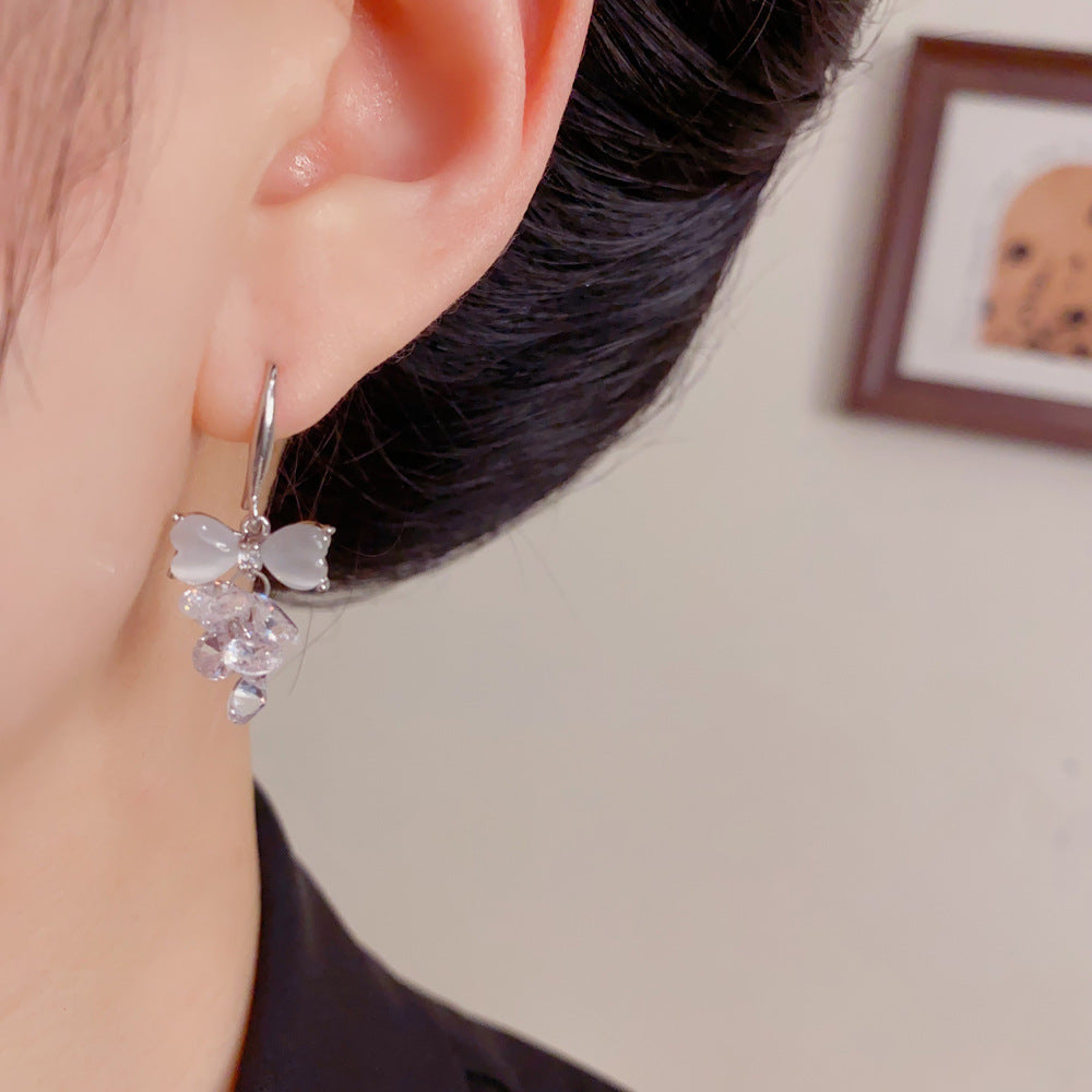 Eaioncol Cat Eye Bow Tassel Ear Hooks Gold Silver