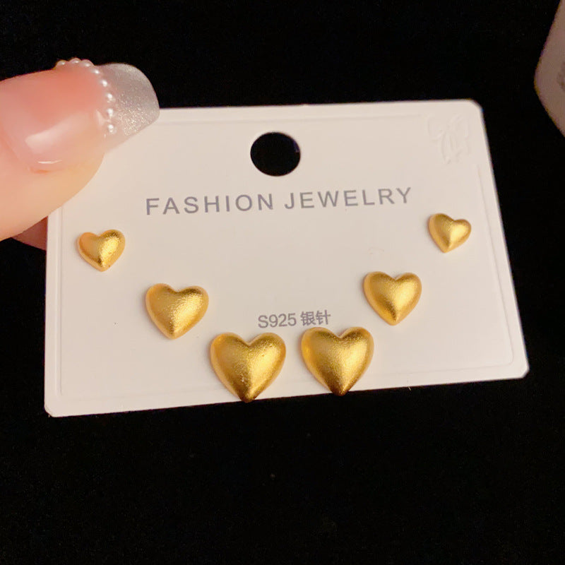 14K Gold Mesh Geometric Trio Stud Earrings - Chic Minimalist Design