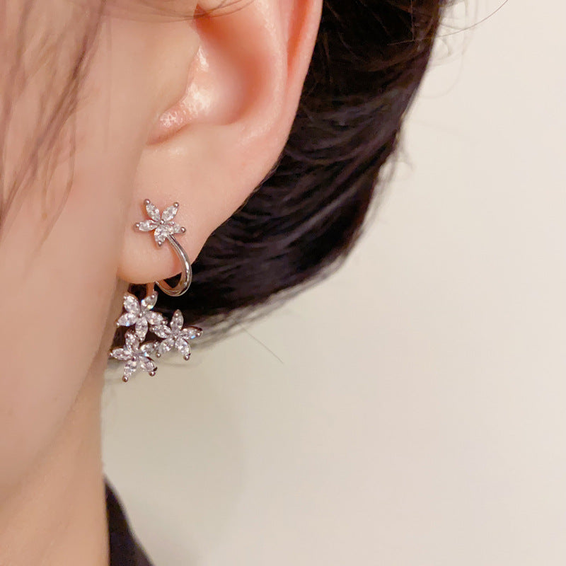 14K Gold-Plated Zircon Floral Hoop Earrings – Elegant Design